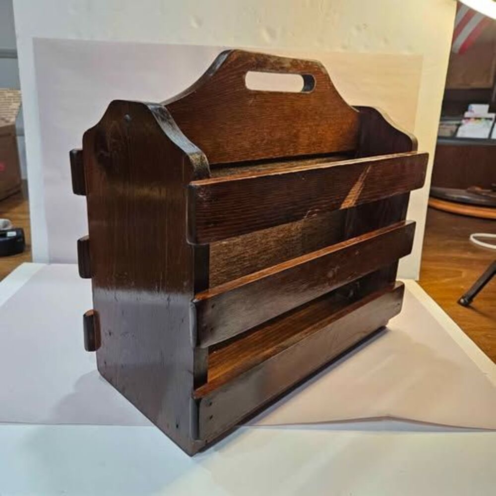 Vintage Solid Wood Wooden Magazine Rack Caddy.